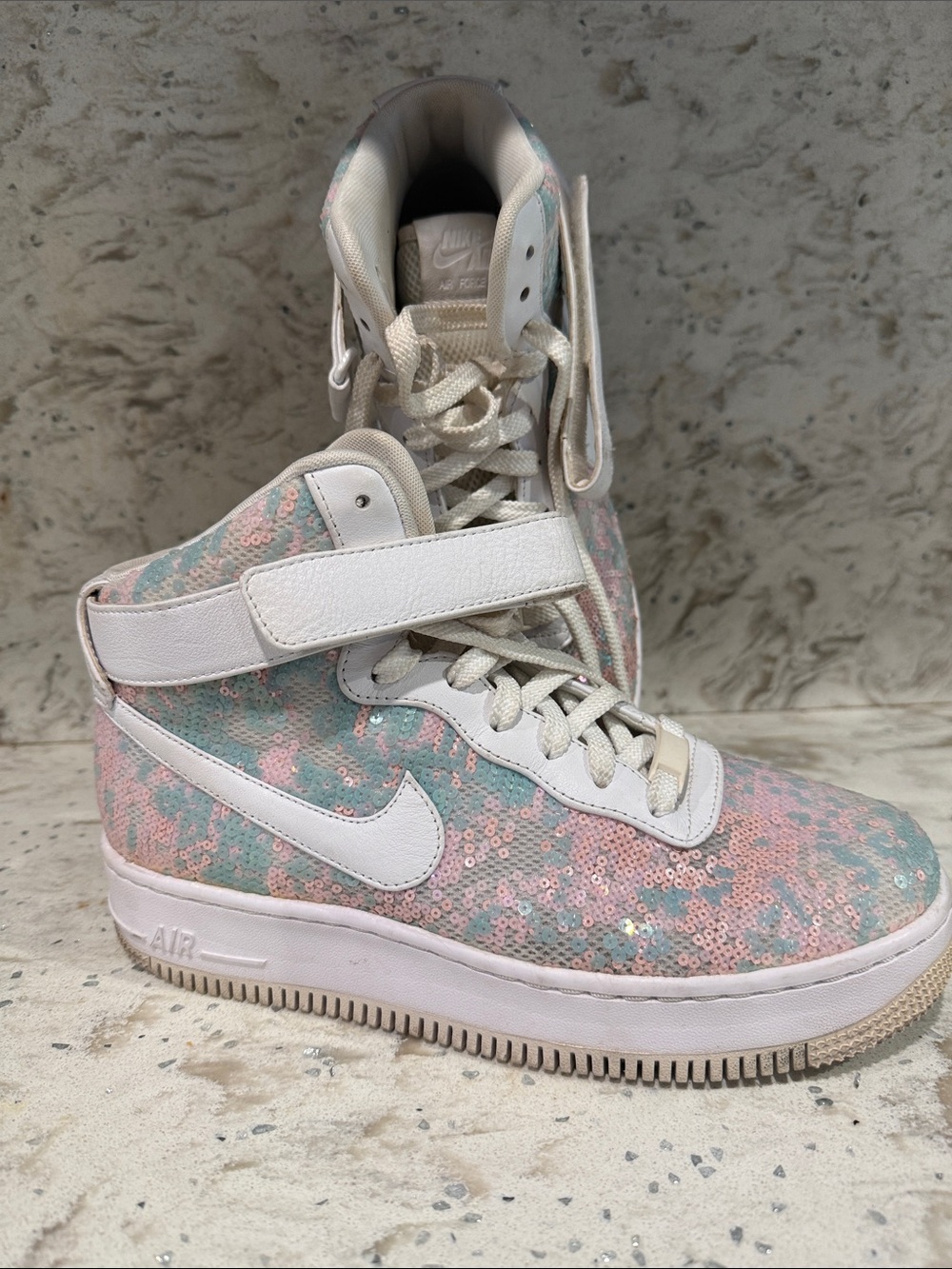 Nike High-Top Sequin Sneakers - Pastel Pink & Mint